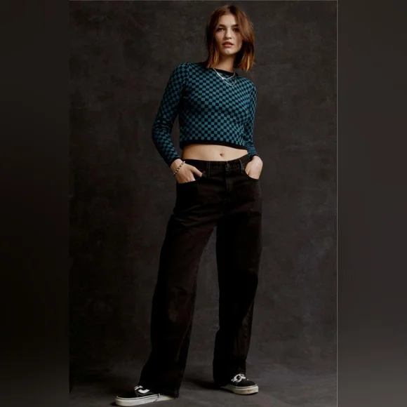 NWT- DayDreamer Women's Teal Check Fitted Pull Over Sweater - Picture 1 of 9